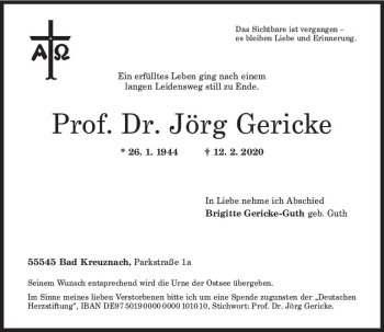 Traueranzeige von Jörg Gericke von vrm-trauer