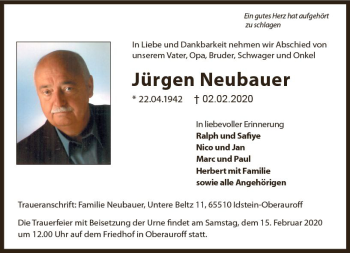 Traueranzeige von Jürgen Neubauer von vrm-trauer