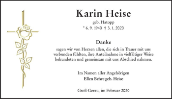 Traueranzeige von Karin Heise von vrm-trauer