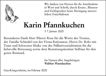 Traueranzeige von Karin Pfannkuchen von vrm-trauer