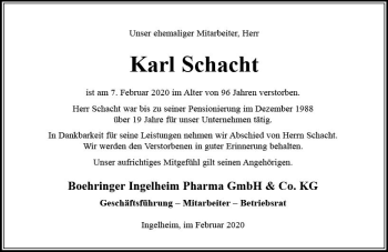 Traueranzeige von Karl Schacht von vrm-trauer