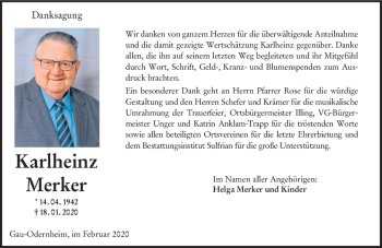 Traueranzeige von Karlheinz Merker von vrm-trauer