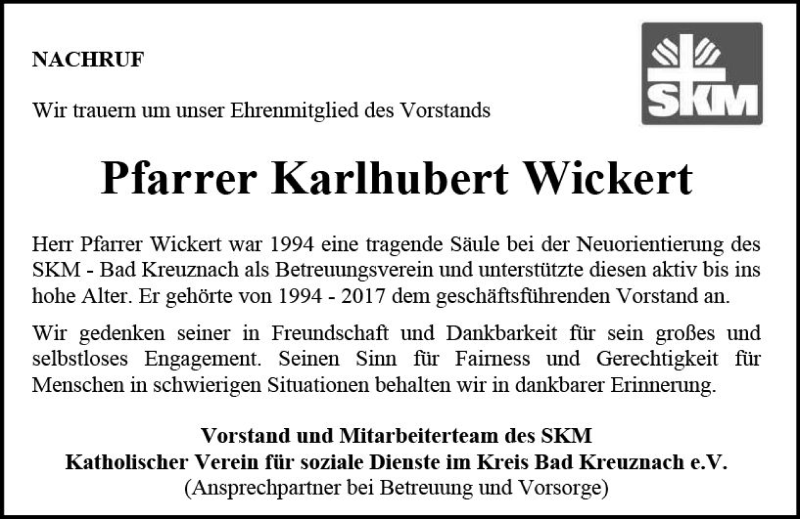  Traueranzeige für Karlhubert Wickert vom 19.02.2020 aus vrm-trauer
