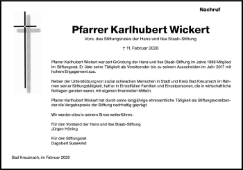 Traueranzeige von Karlhubert Wickert von vrm-trauer