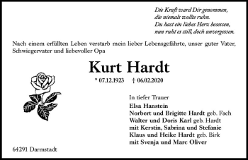 Traueranzeige von Kurt Hardt von vrm-trauer