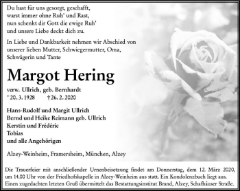 Traueranzeige von Margot Hering von vrm-trauer