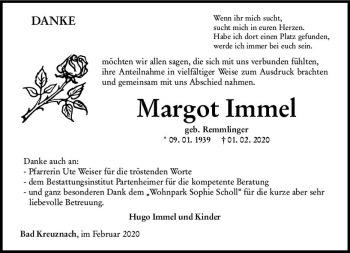 Traueranzeige von Margot Immel von vrm-trauer