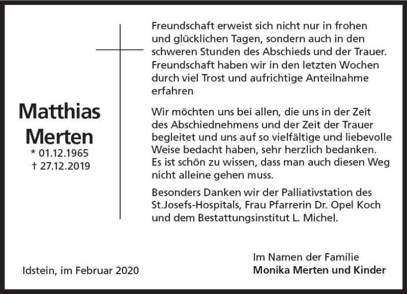  Traueranzeige für Matthias Merten vom 15.02.2020 aus vrm-trauer