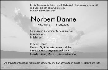 Traueranzeige von Norbert Danne von vrm-trauer
