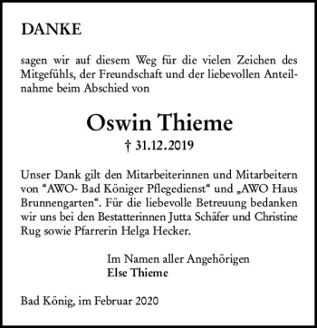 Traueranzeige von Oswin Thieme von vrm-trauer