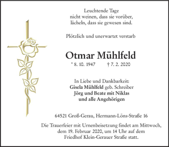 Traueranzeige von Otmar Mühlfeld von vrm-trauer
