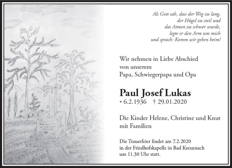  Traueranzeige für Paul Josef Lukas vom 04.02.2020 aus vrm-trauer