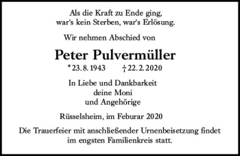 Traueranzeige von Peter Pulvermüller von vrm-trauer