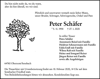 Traueranzeige von Peter Schäfer von vrm-trauer