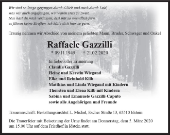 Traueranzeige von Raffaele Gazzilli von vrm-trauer