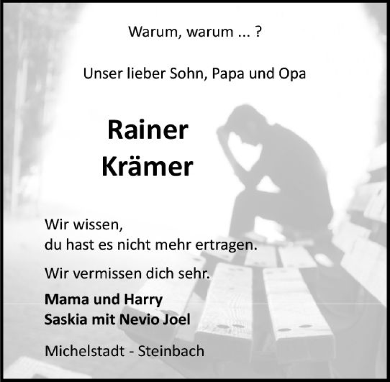  Traueranzeige für Rainer Krämer vom 22.02.2020 aus vrm-trauer