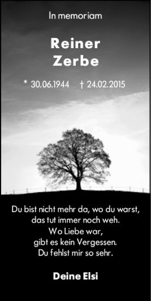  Traueranzeige für Reiner Zerbe vom 24.02.2020 aus vrm-trauer