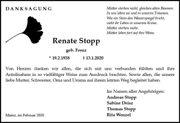 Traueranzeige von Renate Stopp von vrm-trauer