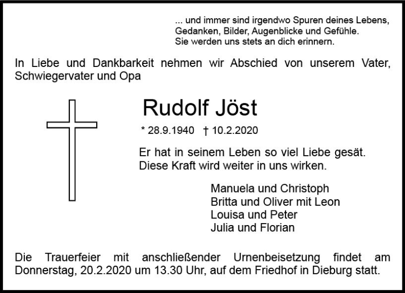  Traueranzeige für Rudolf Jöst vom 15.02.2020 aus vrm-trauer