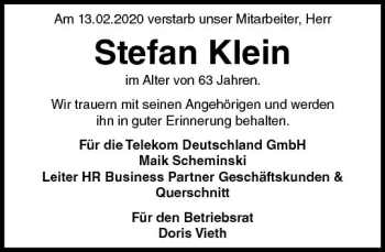 Traueranzeige von Stefan Klein von vrm-trauer