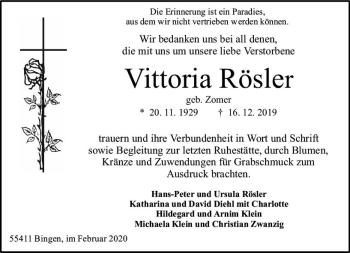 Traueranzeige von Vittoria Rösler von vrm-trauer