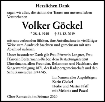 Traueranzeige von Volker Göckel von vrm-trauer