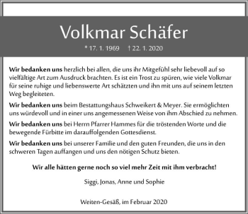 Traueranzeige von Volkmar Schäfer von vrm-trauer