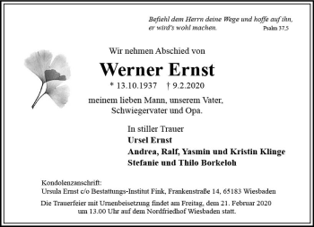 Traueranzeige von Werner Ernst von vrm-trauer