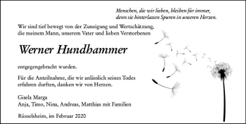 Traueranzeige von Werner Hundhammer von vrm-trauer