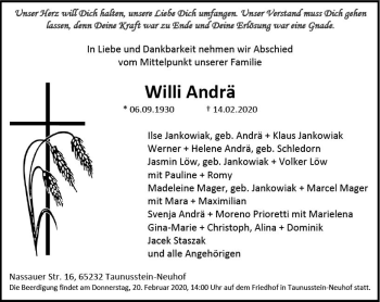 Traueranzeige von Willi Andrä von vrm-trauer