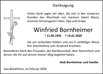Traueranzeige von Winfried Bornheimer von vrm-trauer