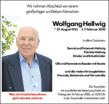 Traueranzeige von Wolfgang Hellwig von vrm-trauer