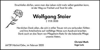 Traueranzeige von Wolfgang Staier von vrm-trauer