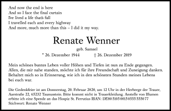 Traueranzeige von Renate Wenner 