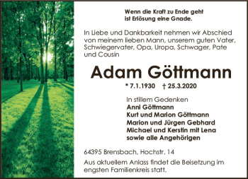 Traueranzeige von Adam Göttmann von vrm-trauer