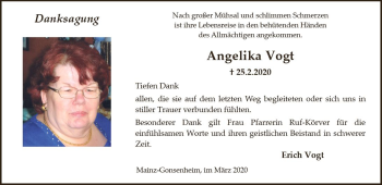 Traueranzeige von Angelika Vogt von vrm-trauer