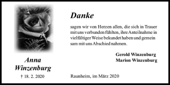 Traueranzeige von Anna Winzenburg von vrm-trauer