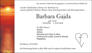 Traueranzeige von Barbara Gajda von vrm-trauer