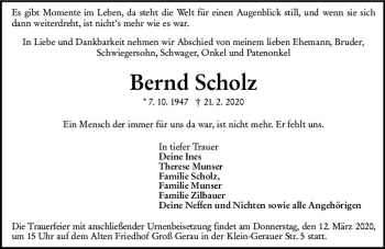 Traueranzeige von Bernd Scholz von vrm-trauer