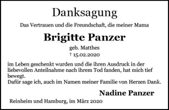 Traueranzeige von Brigitte Panzer von vrm-trauer