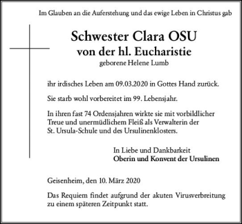 Traueranzeige von Clara  von vrm-trauer