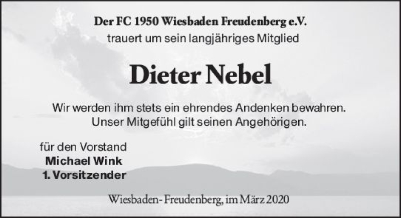  Traueranzeige für Dieter Nebel vom 14.03.2020 aus vrm-trauer