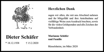 Traueranzeige von Dieter Schäfer von vrm-trauer