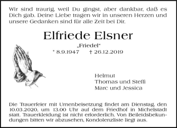 Traueranzeige von Elfriede Elsner von vrm-trauer