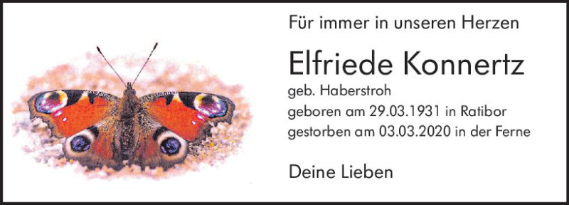  Traueranzeige für Elfriede Konnertz vom 14.03.2020 aus vrm-trauer