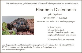 Traueranzeige von Elisabeth Diefenbach von vrm-trauer