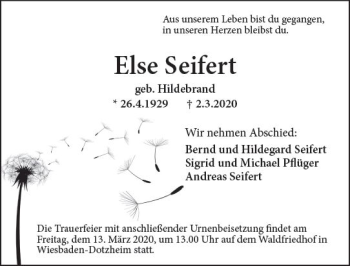Traueranzeige von Else Seifert von vrm-trauer