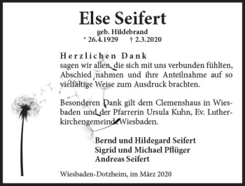 Traueranzeige von Else Seifert von vrm-trauer