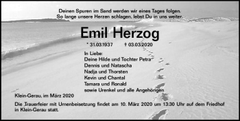 Traueranzeige von Emil Herzog von vrm-trauer