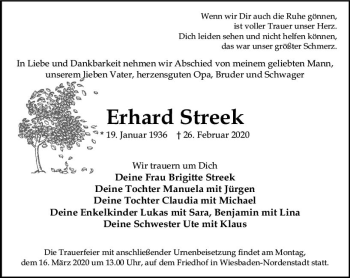 Traueranzeige von Erhard Streek von vrm-trauer